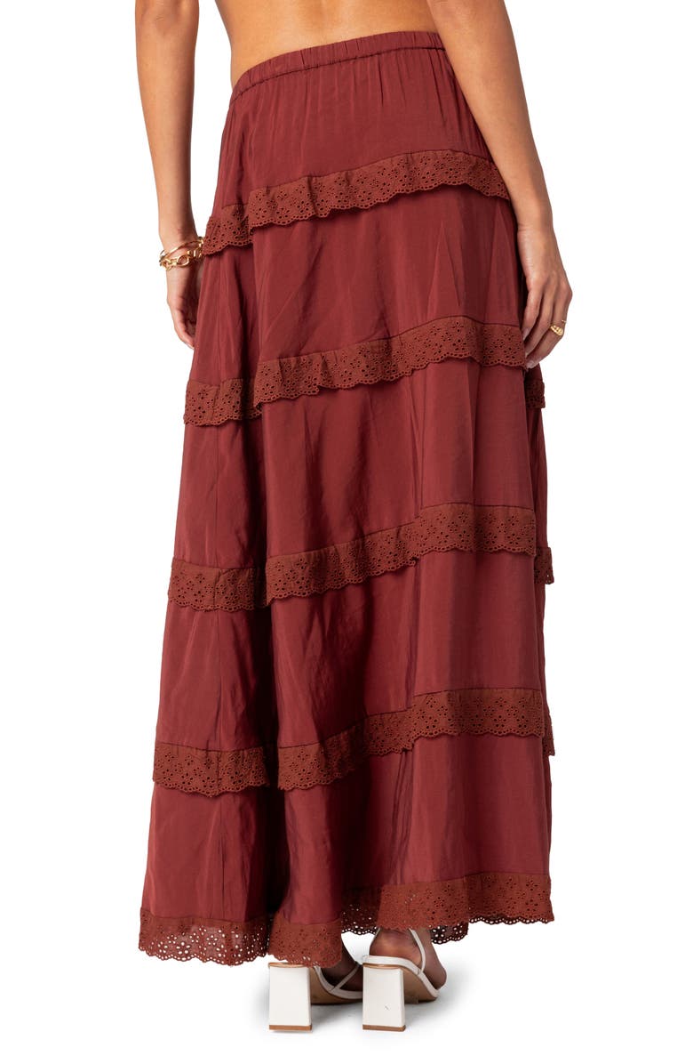 EDIKTED Eyelet Trim Tiered Cotton Blend Maxi Skirt, Alternate, color, 