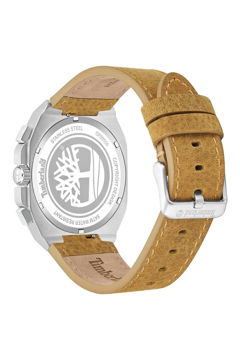 Mackinac Multifunction Chronograph Leather Strap Watch, 44mm x 25mm, Alternate, color, TAN