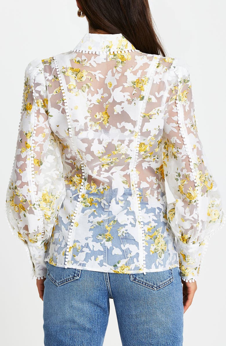 River Island Floral Print Organza Burnout Shirt, Alternate, color, 