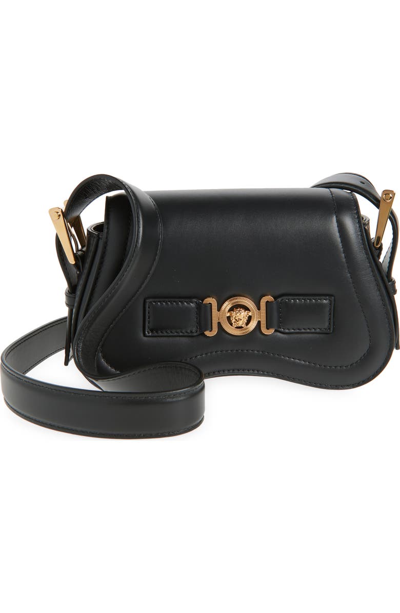 Versace Medusa Leather Shoulder Bag, Main, color, Black-Versace Gold