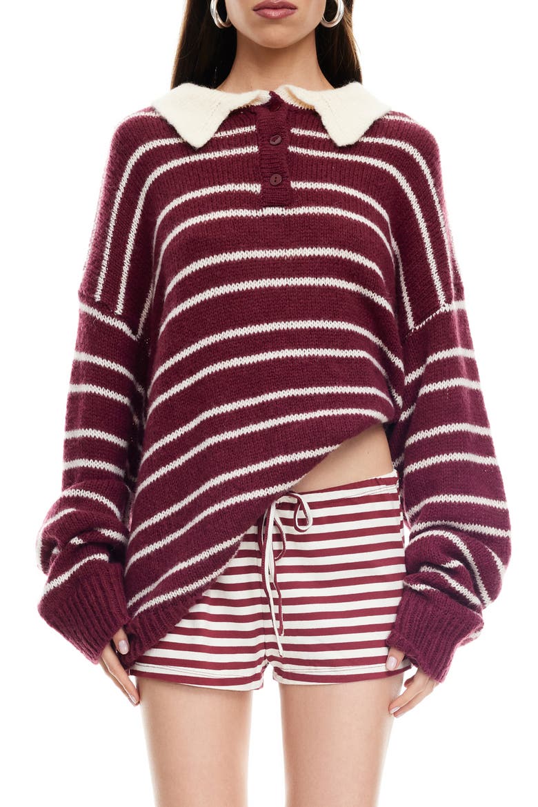 Rising Sun Stripe Polo Sweater, Main, color, CRIMSON