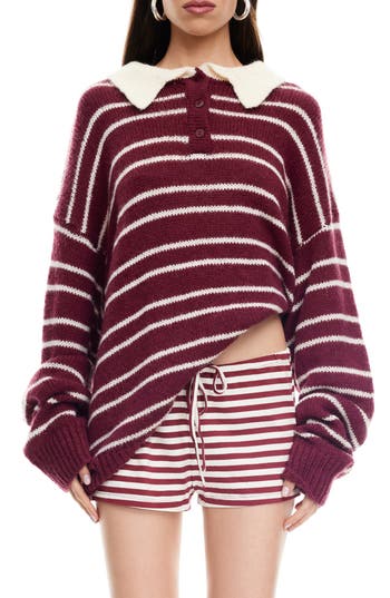 Lioness Rising Sun Stripe Polo Sweater In Red