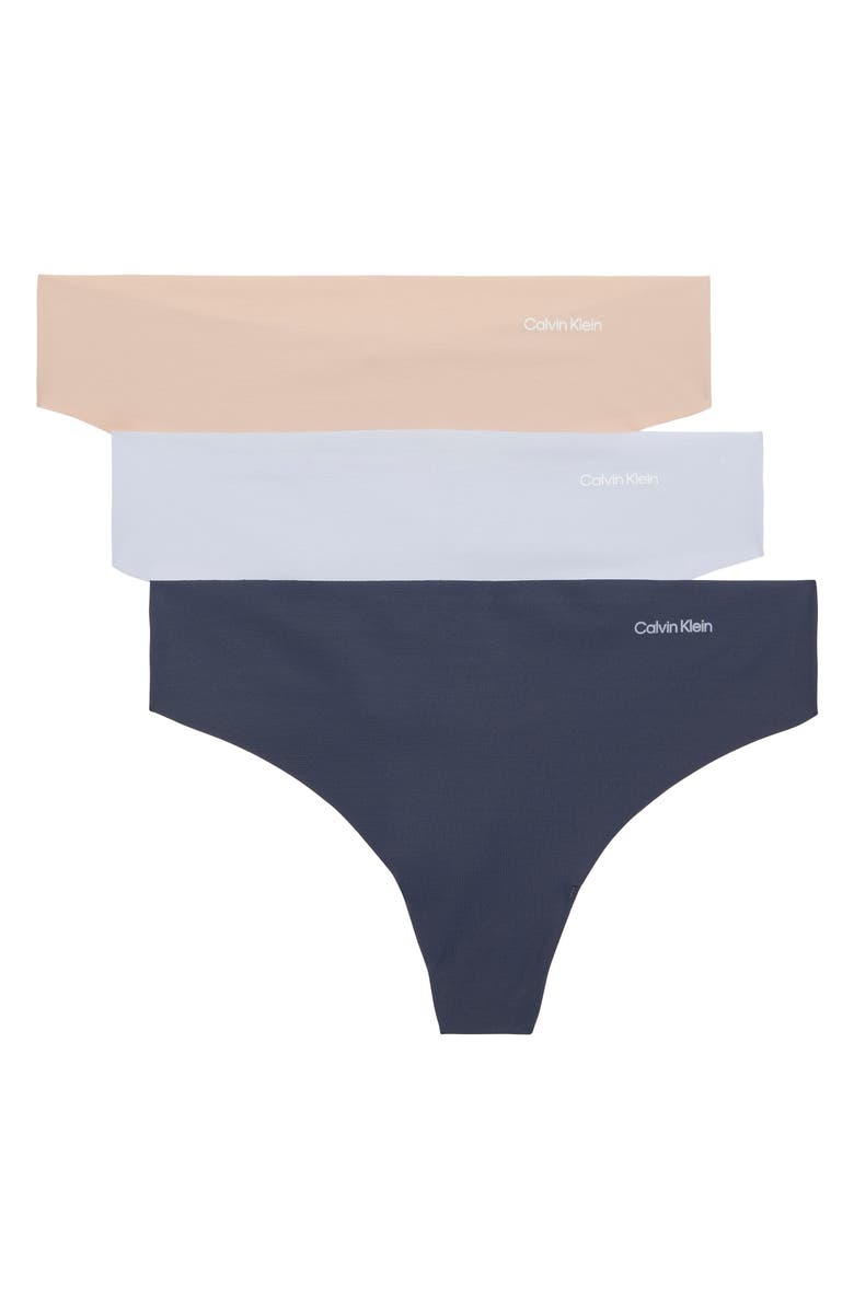 Calvin Klein Invisibles 3-Pack Thongs, Alternate, color, Casual Blue/Speakeasy/Cedar