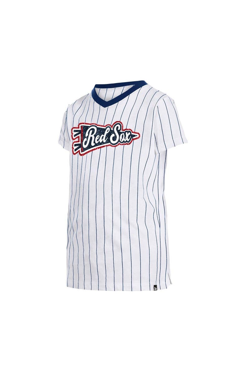 New Era Girls Youth New Era White Boston Red Sox Pinstripe V-Neck T-Shirt, Alternate, color, White