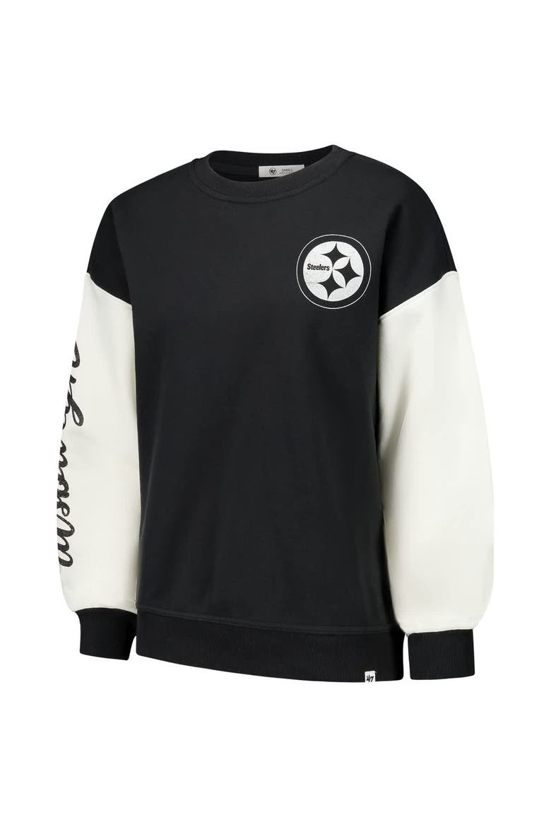 Women's '47  Black Pittsburgh Steelers Double Header Rise Andie Pullover Sweatshirt, Alternate, color, Black