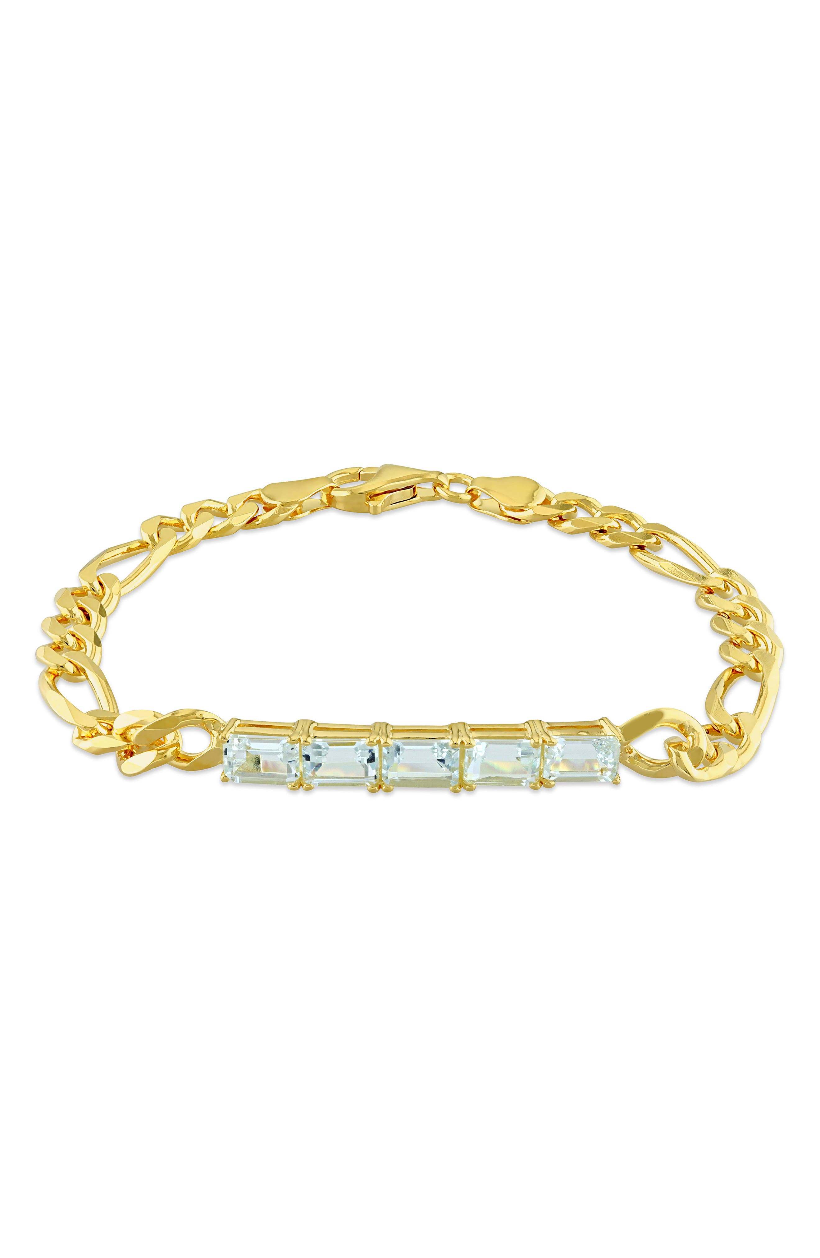 DELMAR Baguette Cut Aquamarine Curb Chain Bracelet