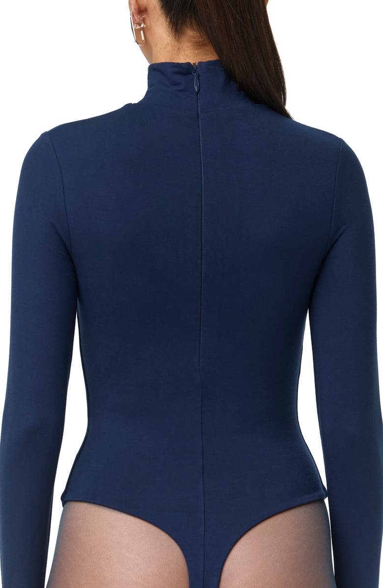 Naked Wardrobe Butter Turtleneck Long Sleeve Bodysuit, Alternate, color, Navy Blue