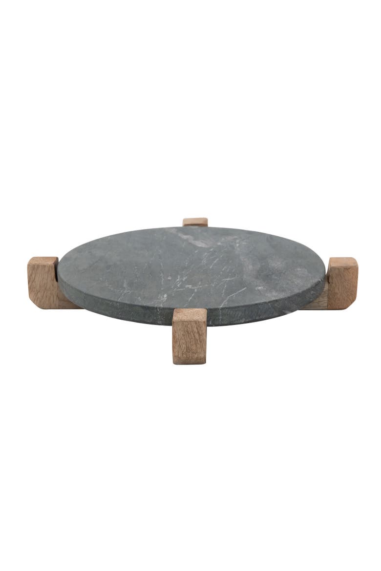 Marble Serving Board with Mango Wood Stand, Black & Natural, Main, color, Grey