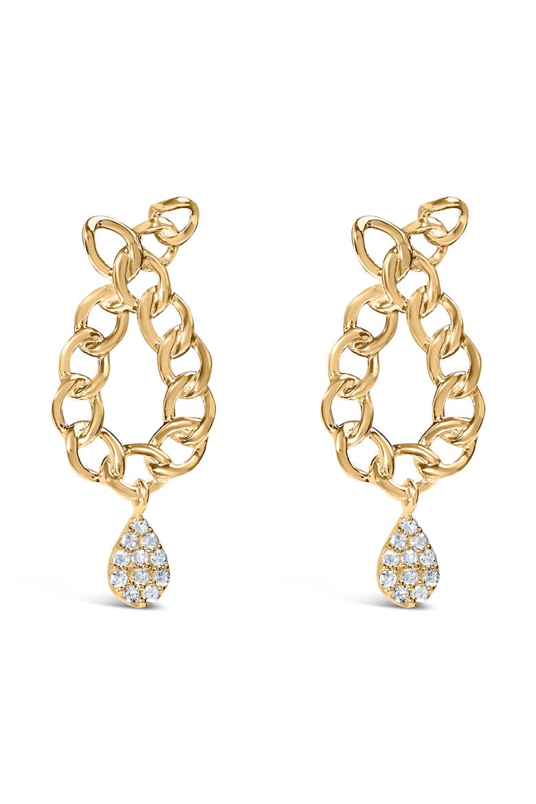 14K Yellow Gold Plated Silver 1/10 Cttw Diamond Chain Link Teardrop Earrings, Main, color, Yellow