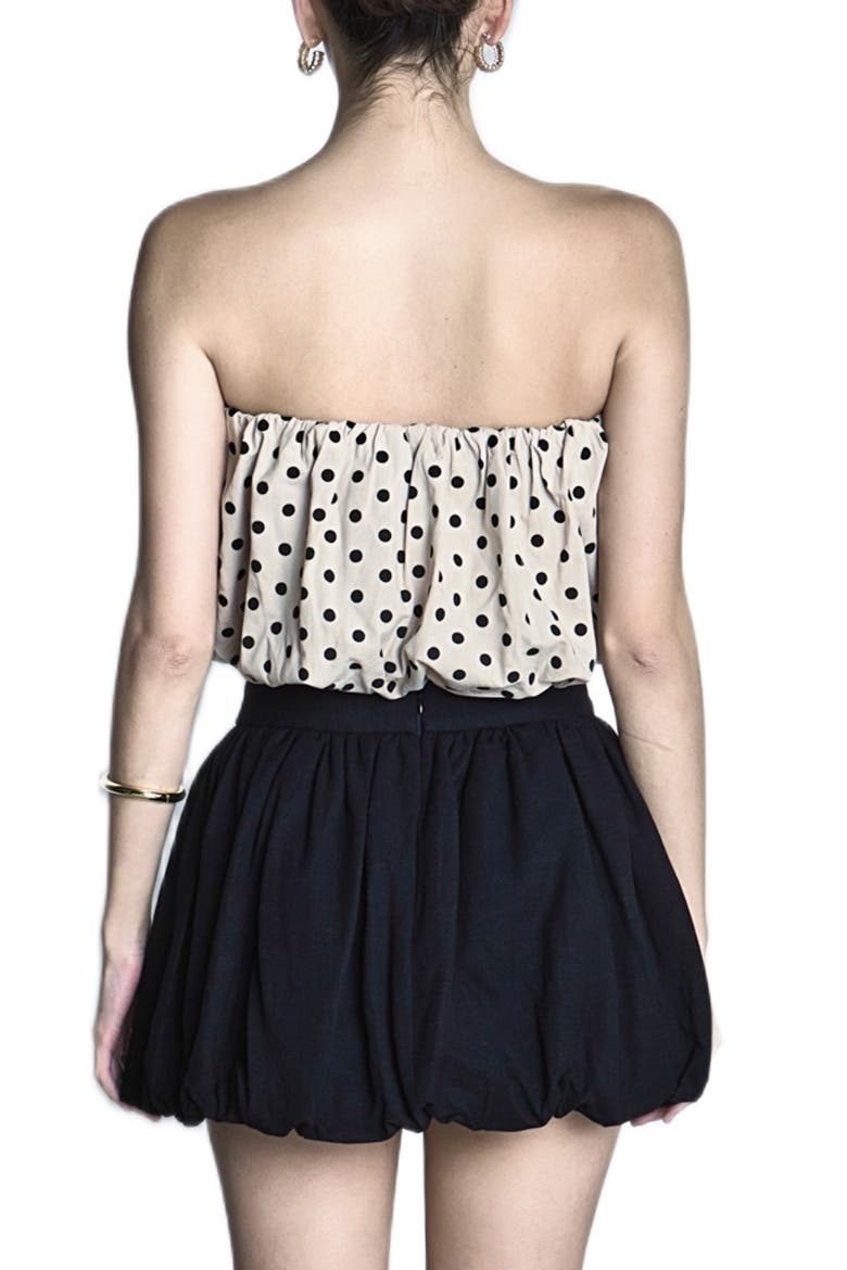 Polka Dot Strapless Bubble Top, Alternate, color, TAUPE/ BLACK