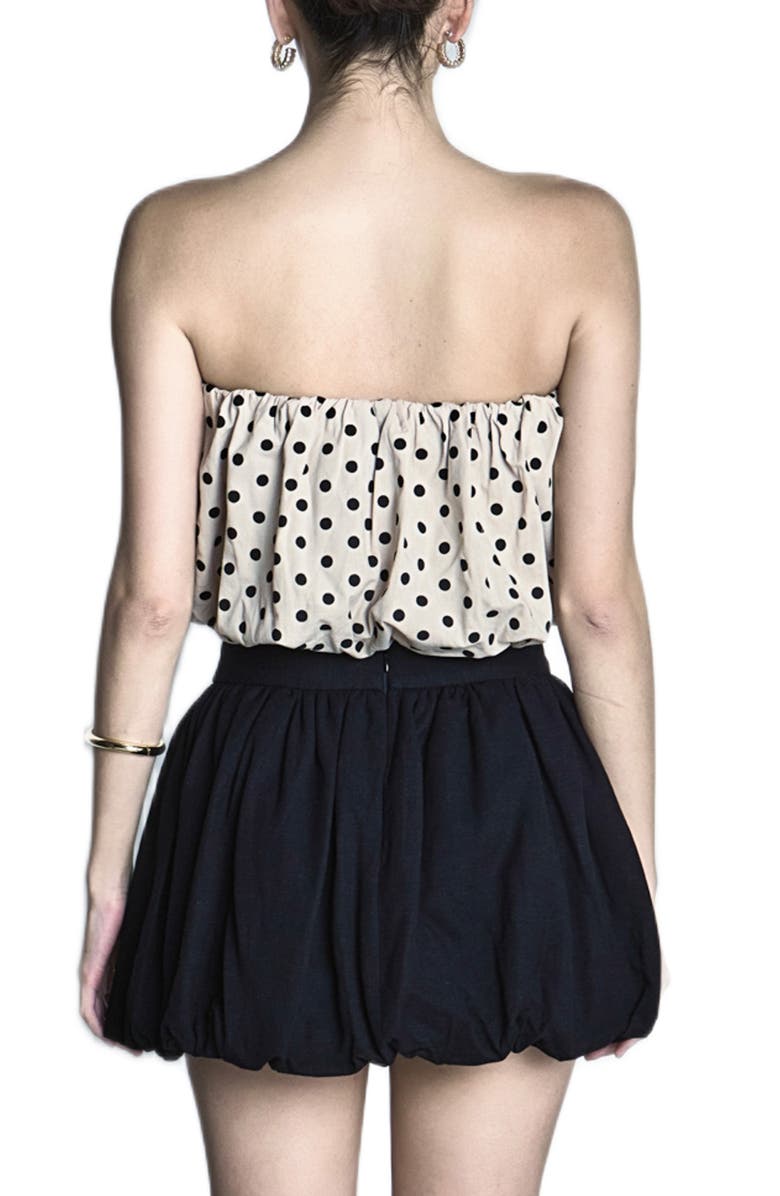 Endless Rose Polka Dot Strapless Bubble Top, Alternate, color, Taupe/ Black