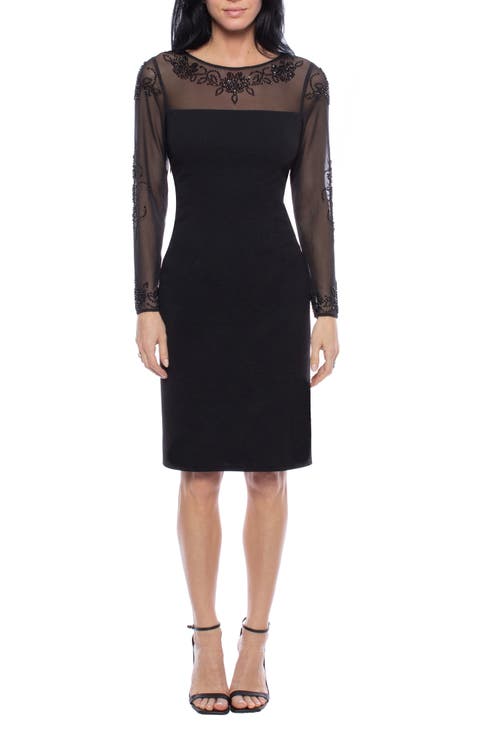 Beaded Illusion Mesh Sheath Dress