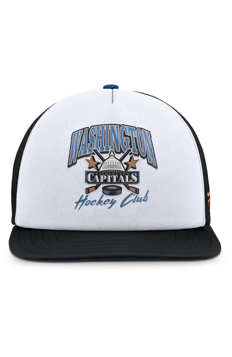 FANATICS Men's Fanatics White/Black Washington Capitals Decades Collection Foam Front Snapback Hat, Alternate, color, 