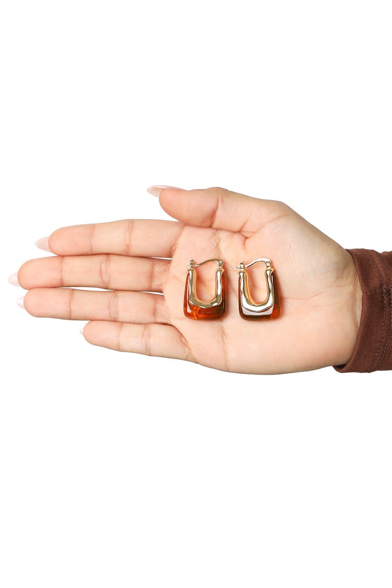 Square Hoop Earrings for Women, Amber Brown and Gold-Tone Thick Earrings Drop, Alternate, color, Gold-Tone