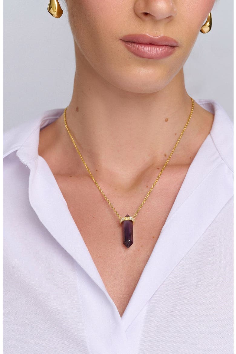 Engraved Evil Eye Quartz Crystal Necklace, Alternate, color, Amethyst