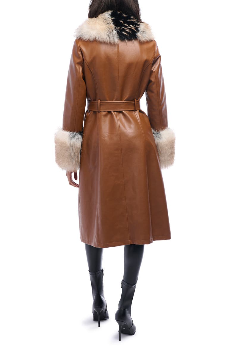 Kaya Faux Leather & Faux Fur Coat, Alternate, color, BROWN