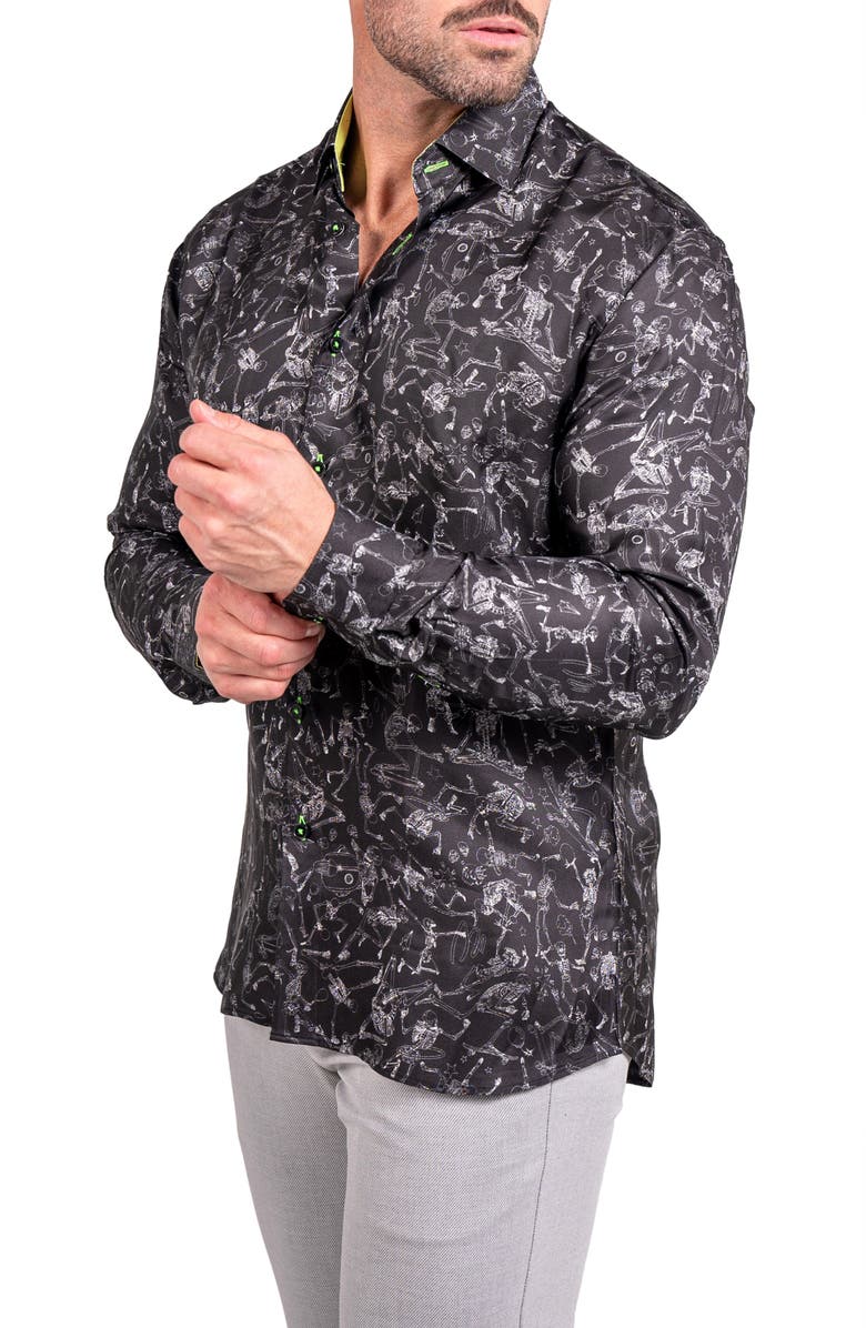 Maceoo Fibonacci Ascension 0208 Skull Print Contemporary Fit Button-Up Shirt, Alternate, color, Black