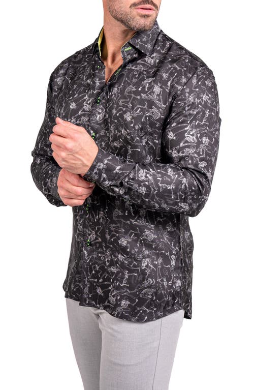 Maceoo Fibonacci Ascension 0208 Skull Print Contemporary Fit Button-up Shirt In Black