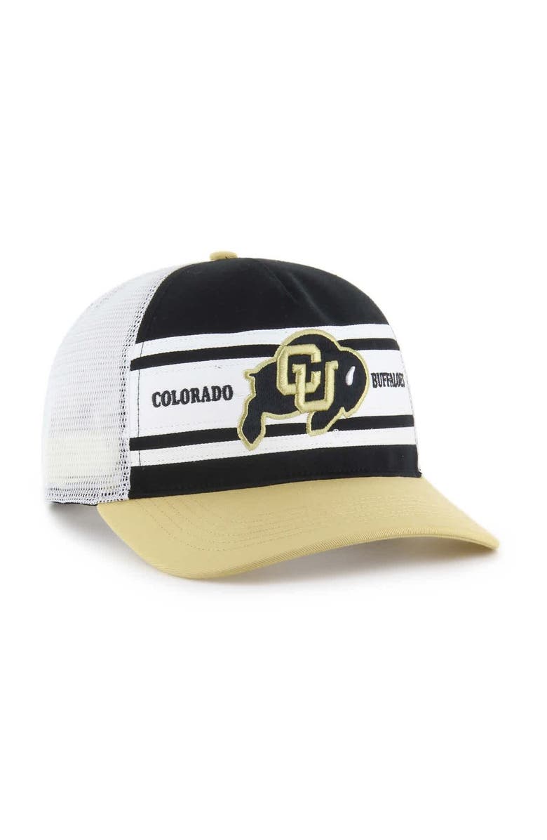 '47 Youth '47 Black/Gold Colorado Buffaloes Super Stripe Hitch Adjustable Trucker Hat, Alternate, color, Black