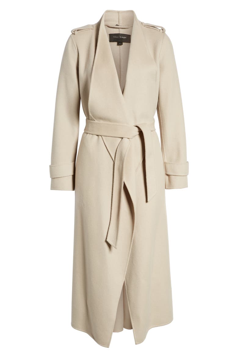 Double-Face Front Drape Wool Coat, Alternate, color, SAND