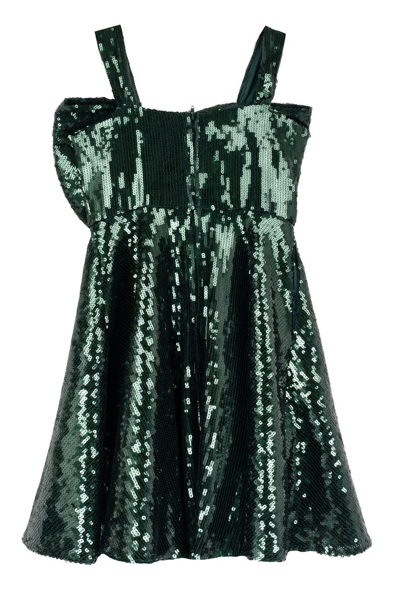 Kids' Sequin Bow Skater Dress, Alternate, color, HUNTER