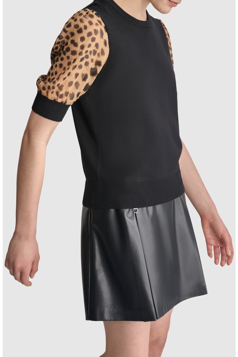 Metallic Leopard Print Sleeve Mixed Media Sweater, Alternate, color, BLACK/ CHEETAH REPEAT