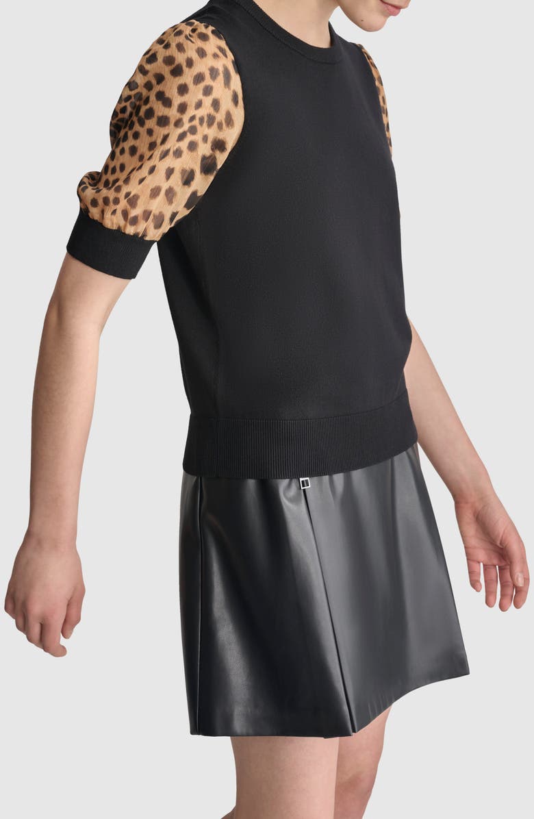 DKNY Metallic Leopard Print Sleeve Mixed Media Sweater, Alternate, color, 