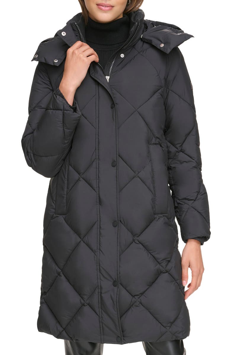 DKNY Diamond Quilted Hooded Puffer Jacket, Main, color, 