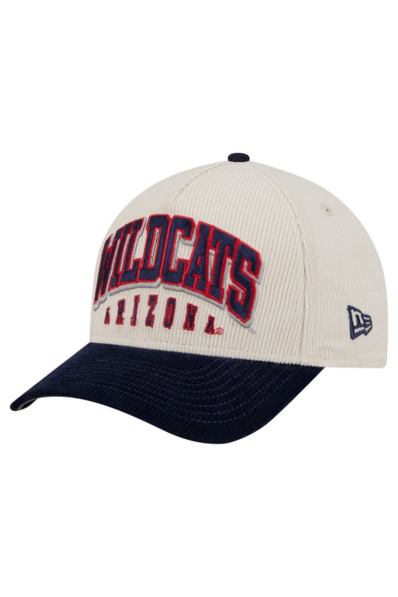 Men's New Era Navy/Cream Arizona Wildcats Arch Two-Tone Corduroy 9FORTY A-Frame Adjustable Hat, Main, color, Navy