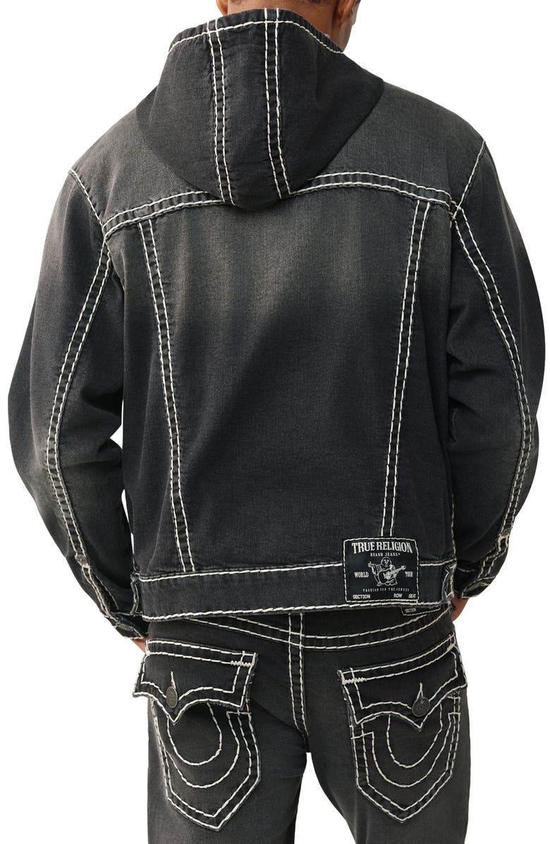 True Religion Super T Hooded Denim Jacket, Alternate, color, Smog Overdye Black Wash