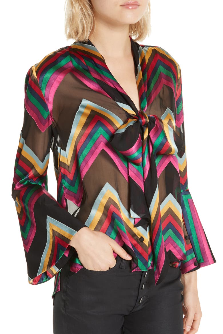 Meredith Bow Blouse, Alternate, color, MULTI CHEVRON
