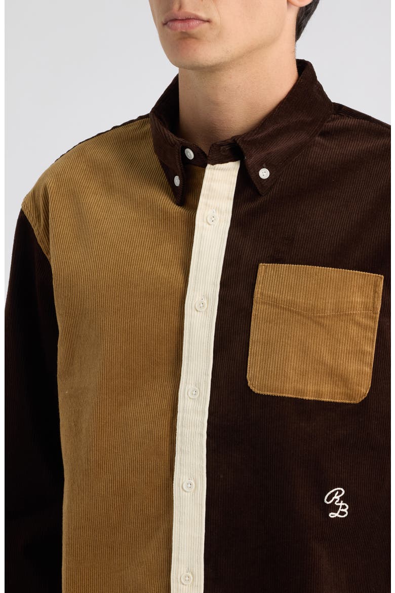 Relaxed Franklin Colorblock Stretch Corduroy Button-Down Shirt, Alternate, color, BROWN