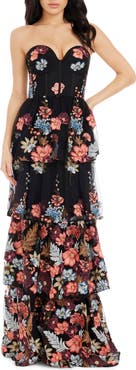 Dress the Population Layana Floral Embroidery Strapless Gown