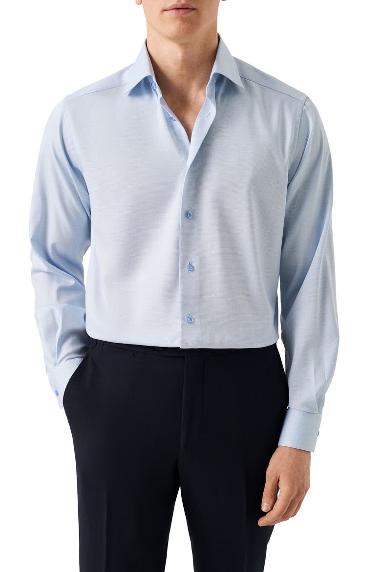 Contemporary Fit Blue Micropattern Cotton Dobby Dress Shirt, Main, color, LIGHT BLUE