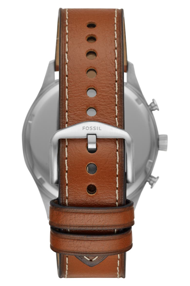 Forrester Chronograph Leather Strap Watch, 46mm, Alternate, color, BROWN/ BLUE/ SILVER