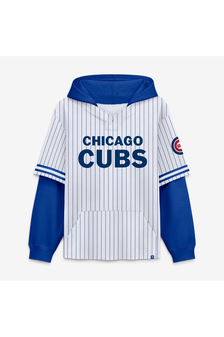 Men's Fanatics White/Royal Chicago Cubs Relaxed Fit Layered Pinstripe Hoodie, Main, color, White