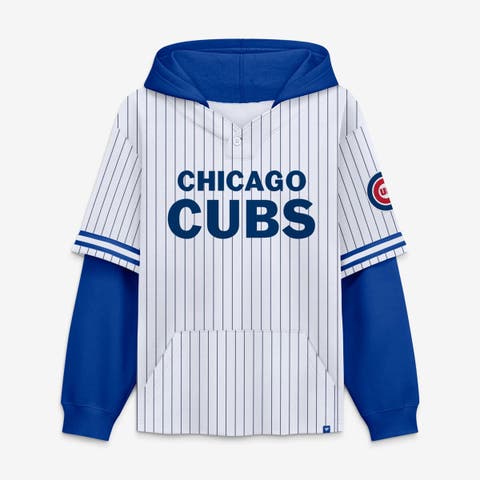 Men's Fanatics White/Royal Chicago Cubs Relaxed Fit Layered Pinstripe Hoodie