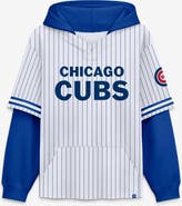 FANATICS Men's Fanatics White/Royal Chicago Cubs Relaxed Fit Layered Pinstripe Hoodie