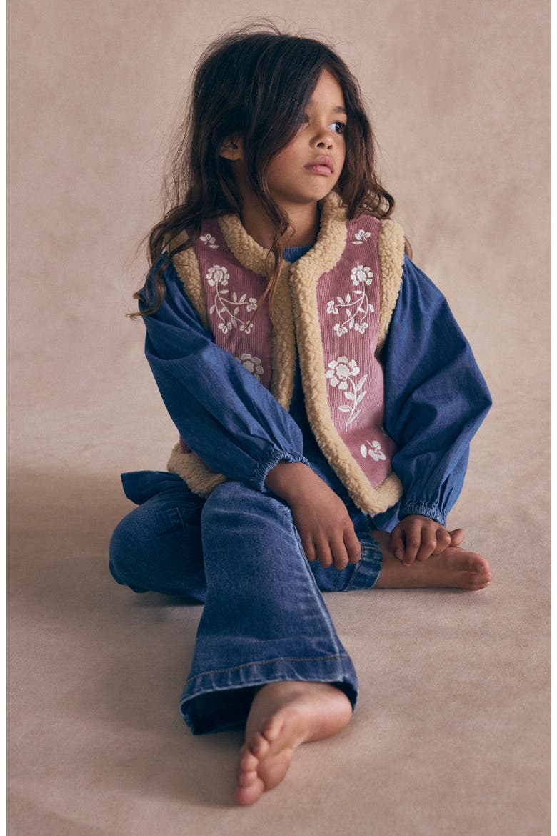 Kids' Embroidered Corduroy Gilet, Alternate, color, FLORAL EMBROIDERY