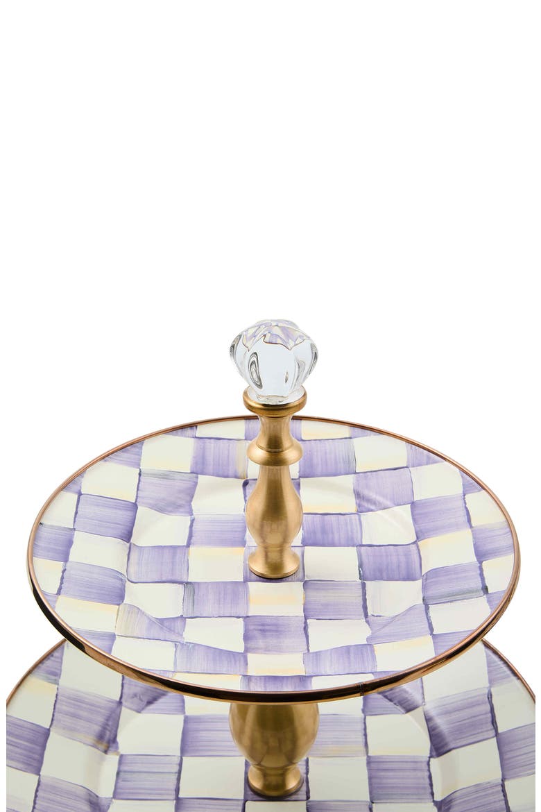 Violet Check Enameled Steel 2-Tier Sweet Stand, Alternate, color, VIOLET