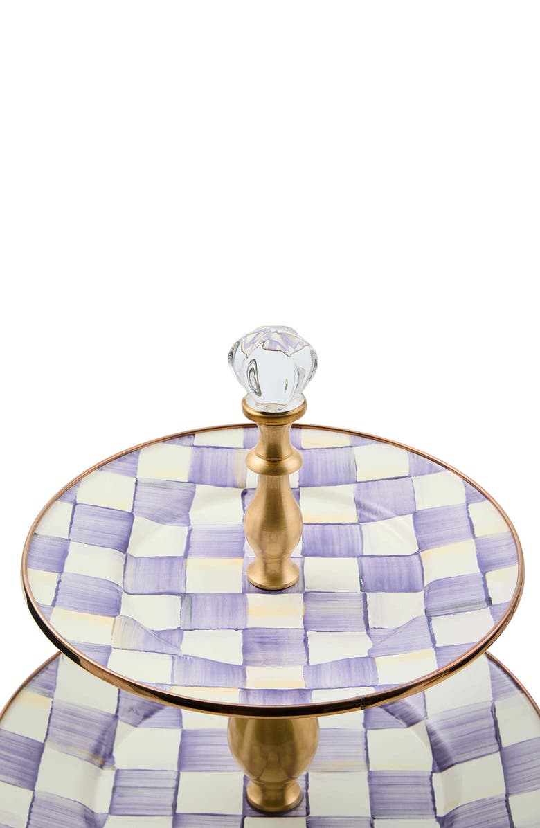 MACKENZIE CHILDS Violet Check Enameled Steel 2-Tier Sweet Stand, Alternate, color, Violet