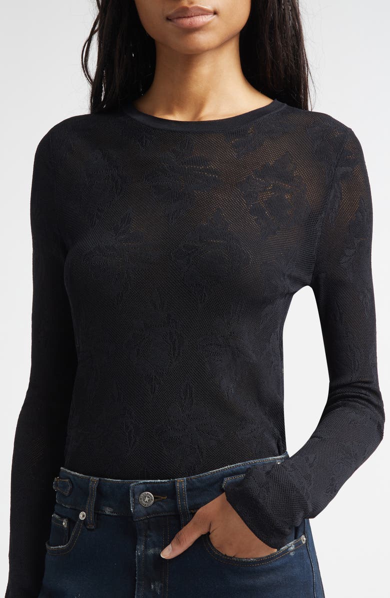 Golden Goose Floral Jacquard Crewneck Sweater, Alternate, color, Black