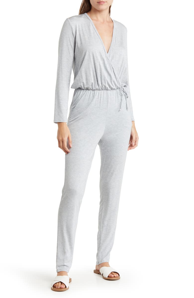 GO COUTURE Wrap Tie Waist Capri Jumpsuit, Main, color, Slate