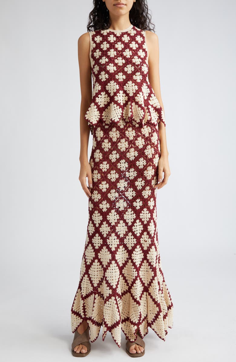 Ulla Johnson Summer Cotton Crochet Maxi Skirt, Alternate, color, Claret