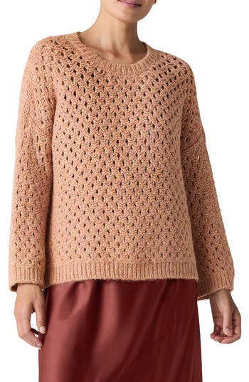 Eileen Fisher Open Stitch Alpaca Crewneck Sweater In Opal