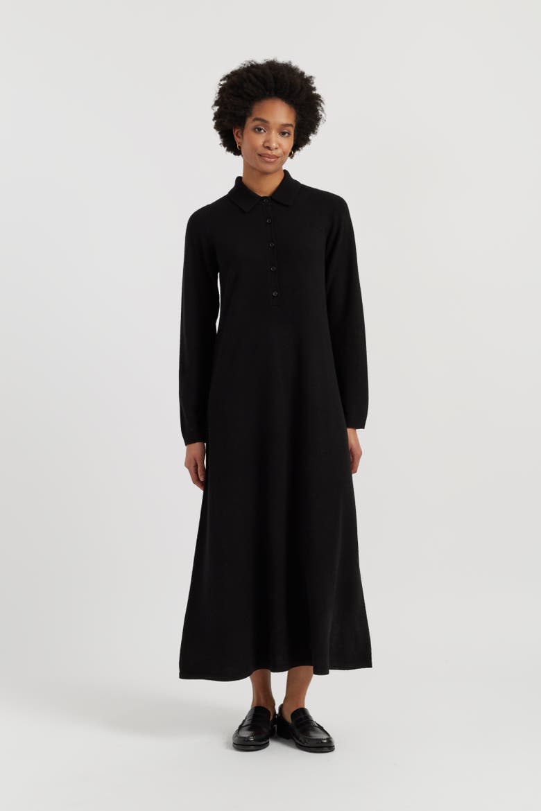 Wool-Cashmere A-Line Polo Dress, Main, color, Black
