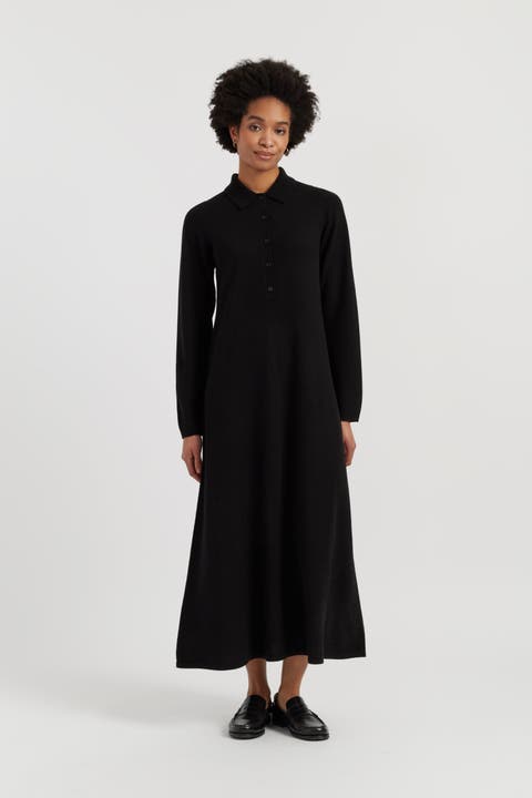 Wool-Cashmere A-Line Polo Dress