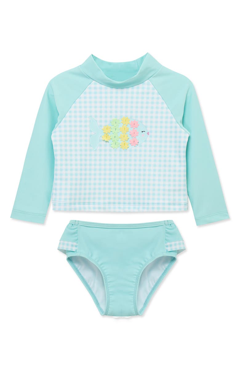 Little Me Fish UPF 50+ Rashguard Top & Bottoms Set, Main, color,