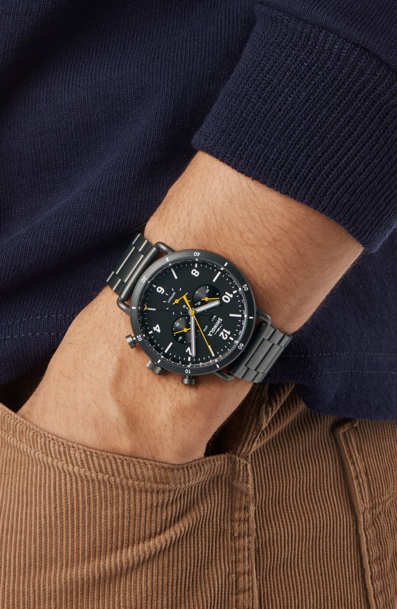 Shinola Canfield Sport Bracelet Watch, 45mm, Alternate, color, Black