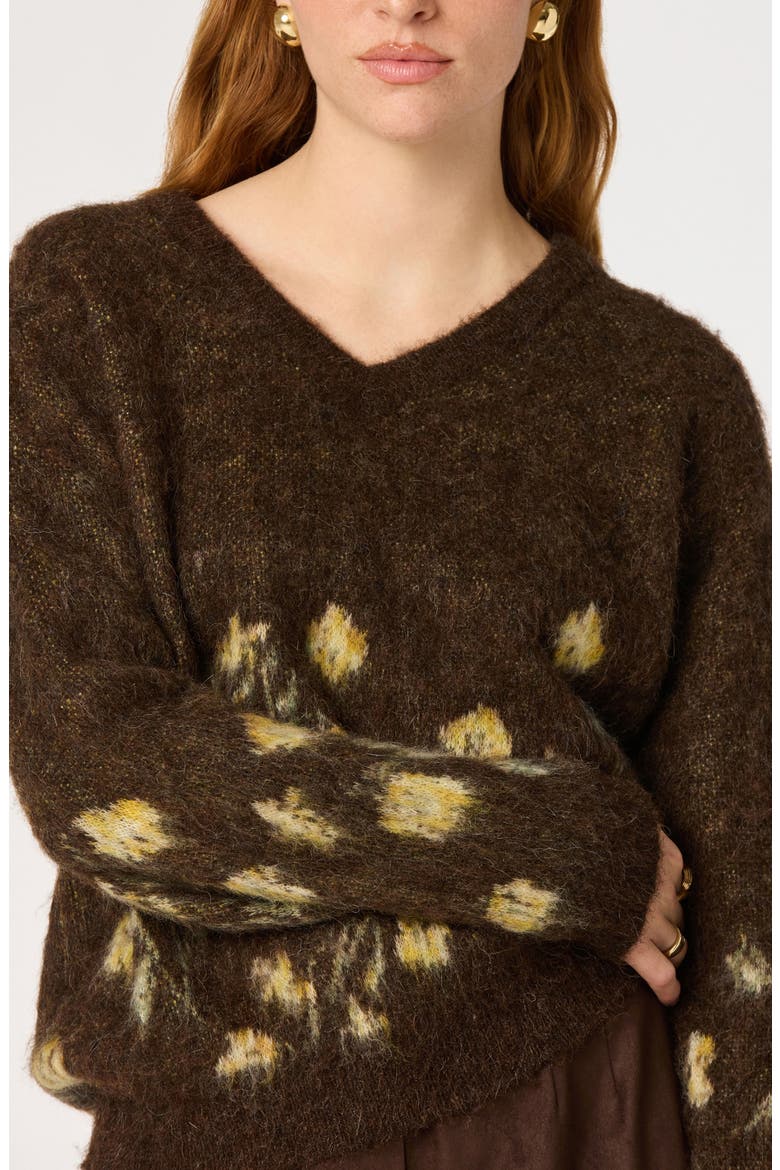 Bowie V-Neck Floral Sweater, Alternate, color, BROWN FLORAL